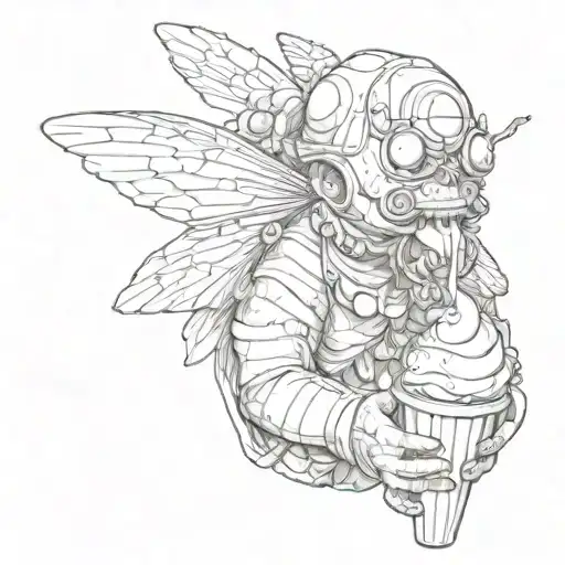cicada clown eating ice cream tattoo design idea
