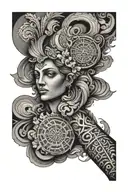 Greek patchwork sleeve tattoo design idea