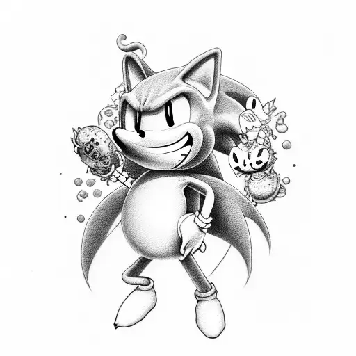 yoshi, sonic, peanut, needles, pins, chili pepper, smiley tattoo design idea