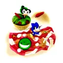 yoshi, sonic, peanut, needles, pins, chili pepper, smiley tattoo design idea