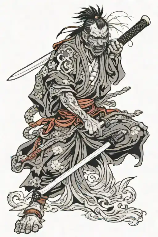 zombie samurai warrior wielding his sword tattoo design idea
