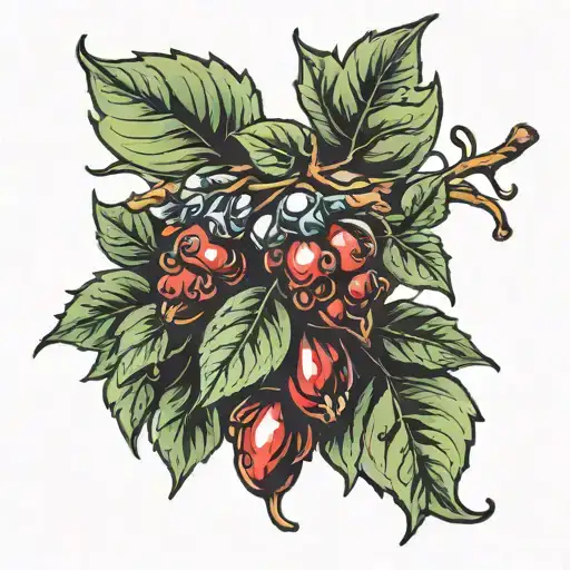 coffee berry leaves on a branch  tattoo design idea