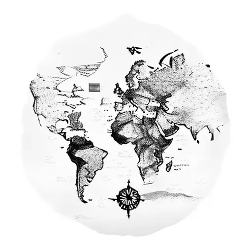 map of the world with longitude lines and no border tattoo design idea