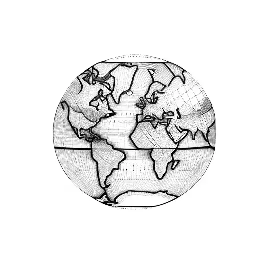 map of the world with longitude lines and no border with a compas in top right corner tattoo design idea