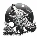 crying wolf howling at the moon tattoo design idea