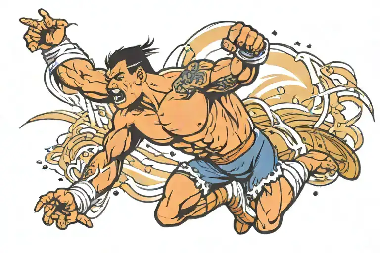 A tattoo of a wrestler performing a high-flying move with anime-inspired elements tattoo design idea