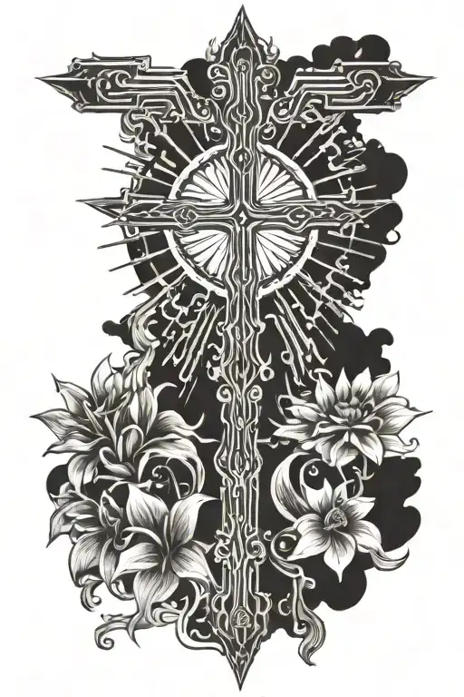 cross with rays radiating tattoo design idea