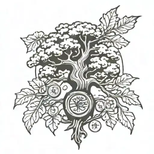 Oak Tree and Button tattoo design idea