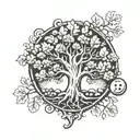 Oak Tree and Button tattoo design idea