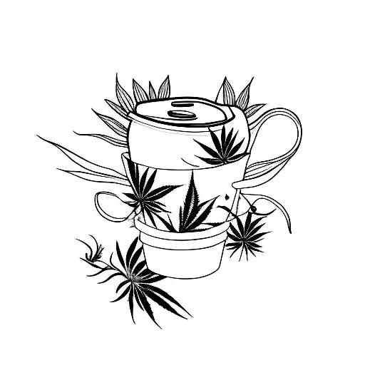 coffee cup with marijuanna plant tattoo design idea