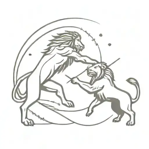 A celestial lion and archer intertwined in a cosmic dance tattoo design idea