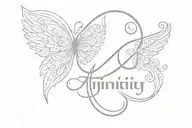infinity symbol with my name Lenisa, with the date 23031975, with the wings of an angel and with a mandala tattoo design idea