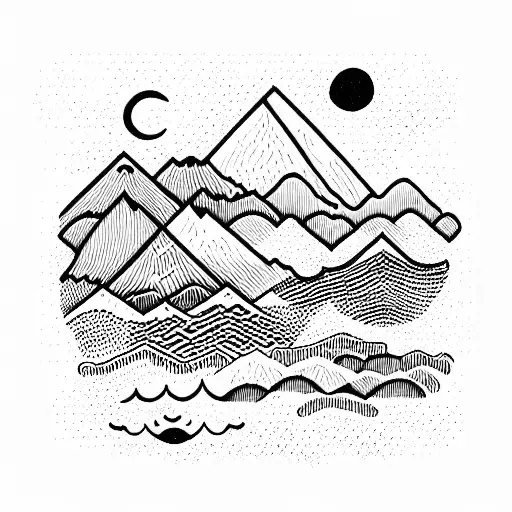 Mountains and oceans tattoo design idea