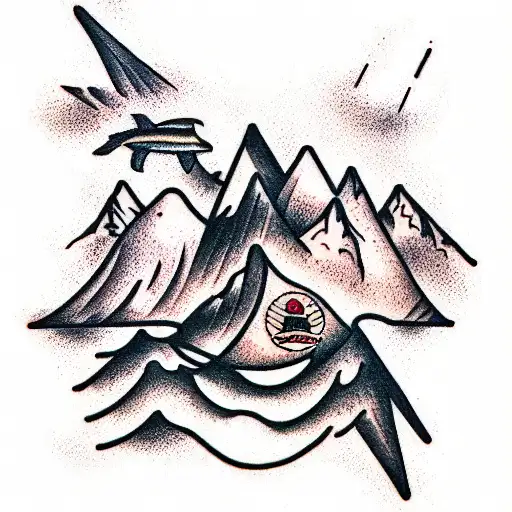 Mountains and oceans tattoo design idea