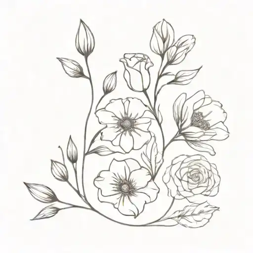 february, june, september, october, july, and november birth flowers tattoo design idea