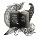 A tattoo design featuring quotes from favorite books and poems intertwined with cinematic elements, reflecting the client's love for literature and movies tattoo design idea