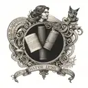 A tattoo design featuring quotes from favorite books and poems intertwined with cinematic elements, reflecting the client's love for literature and movies tattoo design idea