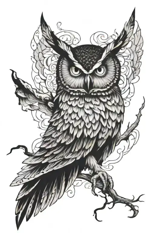 owl open wings demon tattoo design idea
