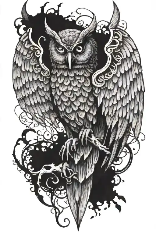 demon winged owl tattoo design idea