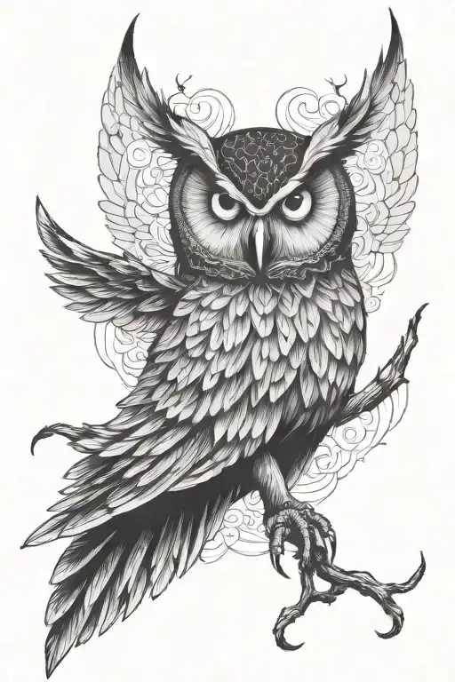 owl open wings demon tattoo design idea