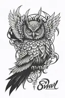 owl open wings demon tattoo design idea