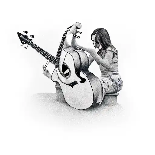 woman playing acoustic bass tattoo design idea