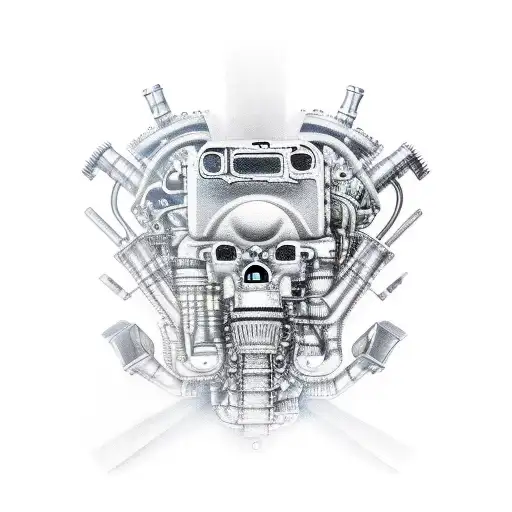 Create a realistic tattoo of a mechanic working on a digital car engine tattoo design idea