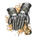 Dotwork design of UFC gloves with flames and skulls intertwined tattoo design idea