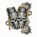 Dotwork design of UFC gloves with flames and skulls intertwined tattoo design idea