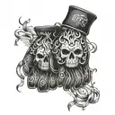 Dotwork design of UFC gloves with flames and skulls intertwined tattoo design idea