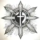 Cross on chest with sun rays radiating tattoo design idea