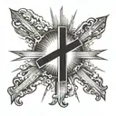 Cross on chest with sun rays radiating tattoo design idea