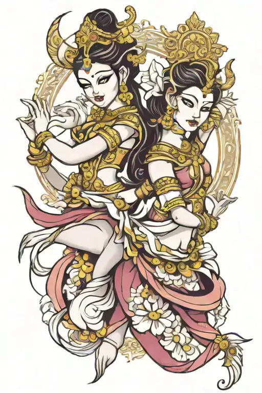 dancing apsara merge together tattoo design idea