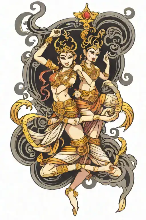 merge 3 dancing apsaras tattoo design idea