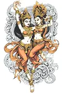 merge 3 dancing apsaras tattoo design idea