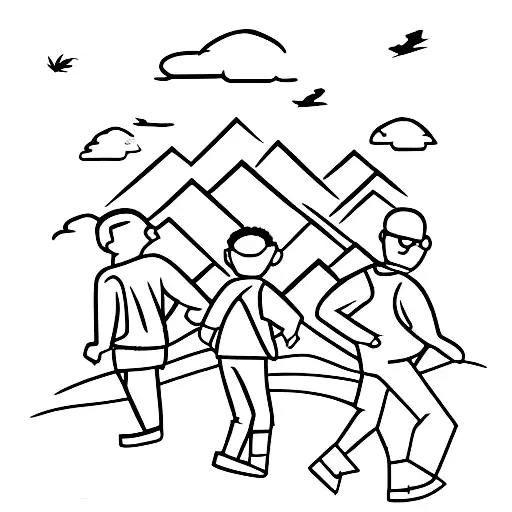 silhouette with a father and two sons hiking at sunset tattoo design idea