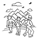 silhouette with a father and two sons hiking at sunset tattoo design idea