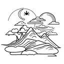silhouette with a father and two sons hiking at sunset tattoo design idea