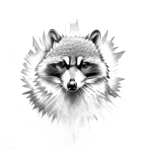 Baby raven with a racoon behind and a wolf behind the racoon tattoo design idea