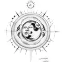 A celestial scene of the moon and sun embracing each other, with the name Roberto written in elegant script between them tattoo design idea
