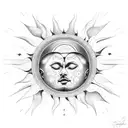 A celestial scene of the moon and sun embracing each other, with the name Roberto written in elegant script between them tattoo design idea