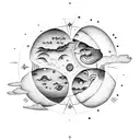 A celestial scene of the moon and sun embracing each other, with the name Roberto written in elegant script between them tattoo design idea