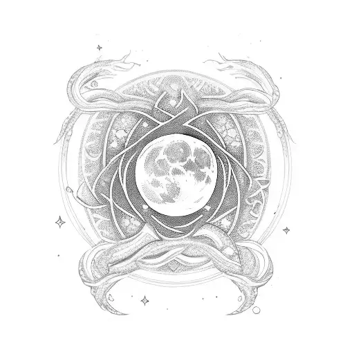 A mystical moon with intricate BTS symbols intertwined within the design tattoo design idea