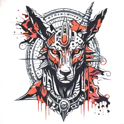 anubis on a wooden Egyptian background tattoo design idea