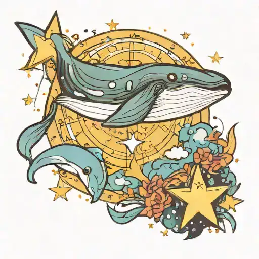 starry sky bts with whale, circus of wandering children, star compass ateez tattoo design idea