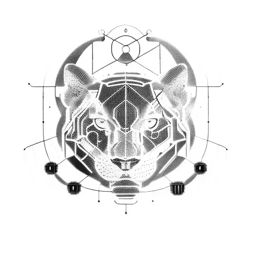 A futuristic Panther with circuitry details and a glowing computer screen for an eye tattoo design idea