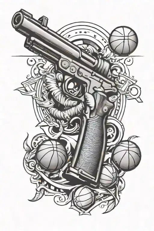 gun and basketball shooter tattoo design idea