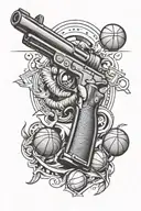 gun and basketball shooter tattoo design idea
