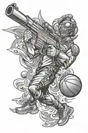 gun and basketball shooter tattoo design idea
