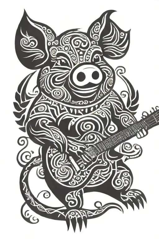 pig playing a guitar tattoo design idea